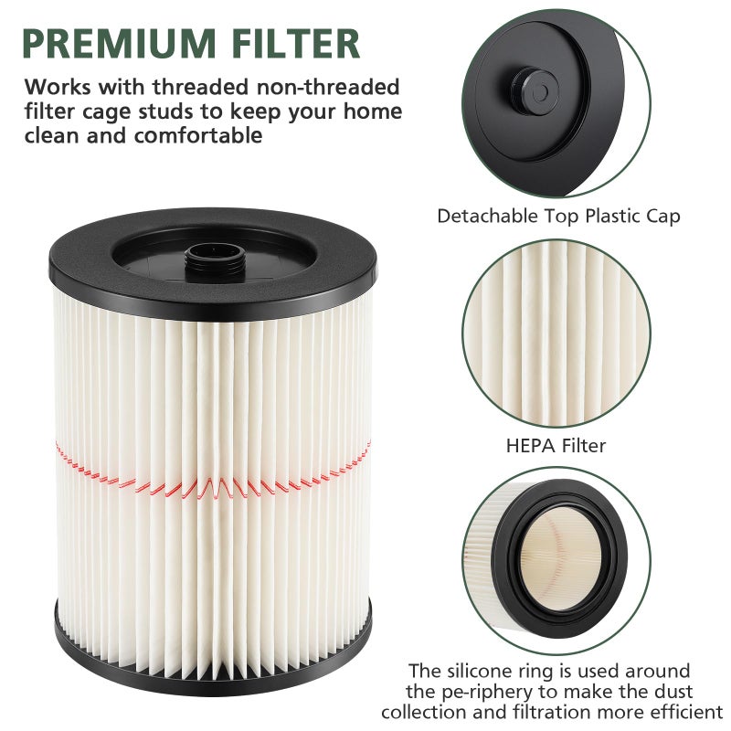 isinlive 9-17816 Red Stripe Vacuum Cartridge Filter Replacement Compatible with Craftsman Wet/Dry 5/6/8/12/16/32 Gallon and Larger(2 Pack) - Image 4